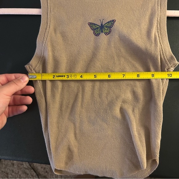 American Eagle Outfitters Tan Ribbed Butterfly Cropped Tank Top Size XS Y2K - Picture 4 of 5